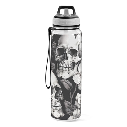 GOODOLD White Skull 32 oz Water Bottle - Clear Tritan, BPA-Free, LeakProof with Carry Strap for Sports, Gym & Outdoor Activities