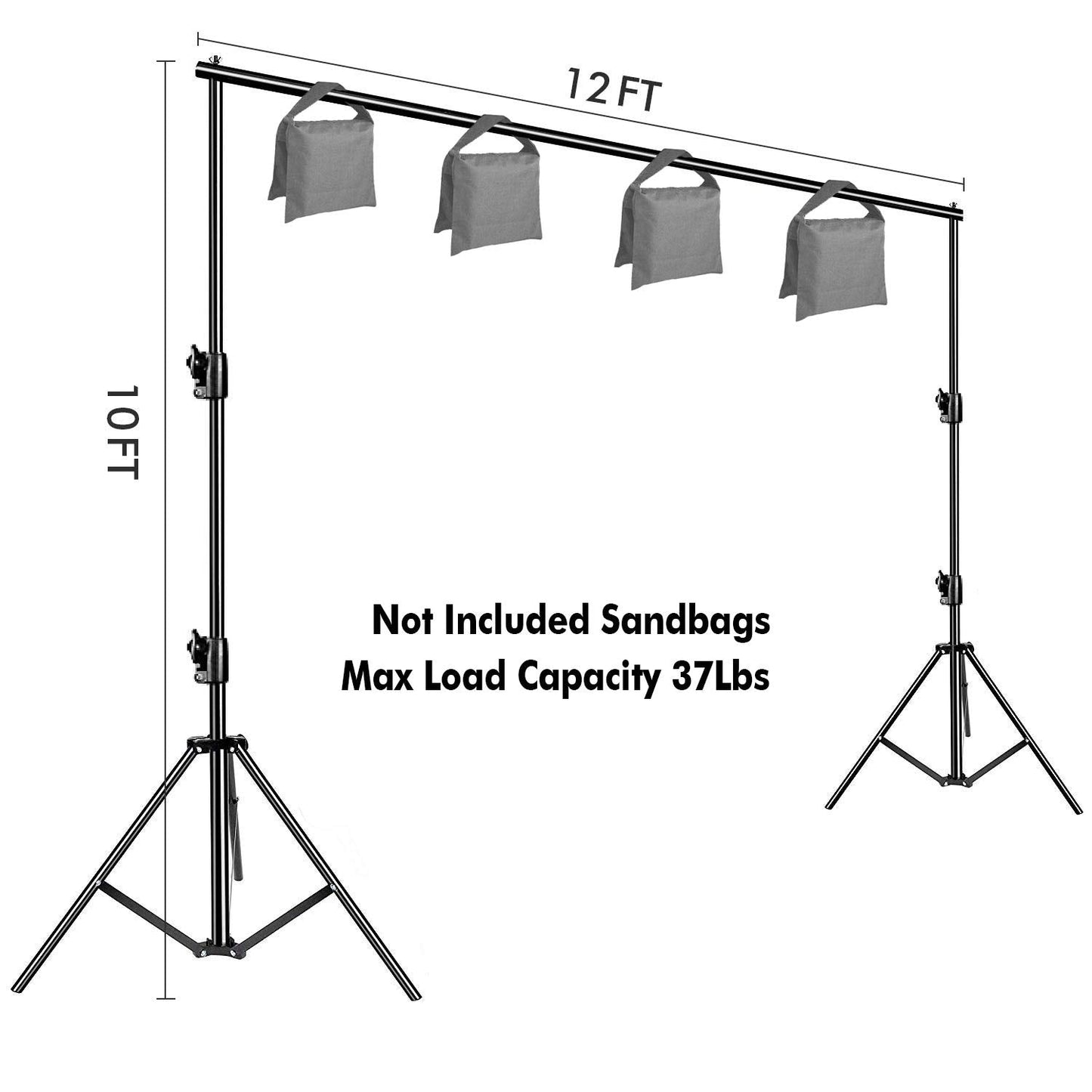 HYJ-INC 12ft x 10ft Photo Video Studio Heavy Duty Adjustable Photography Muslin Backdrop Stand Background Support System Kit with Carry Bag 4 Spring Clamps