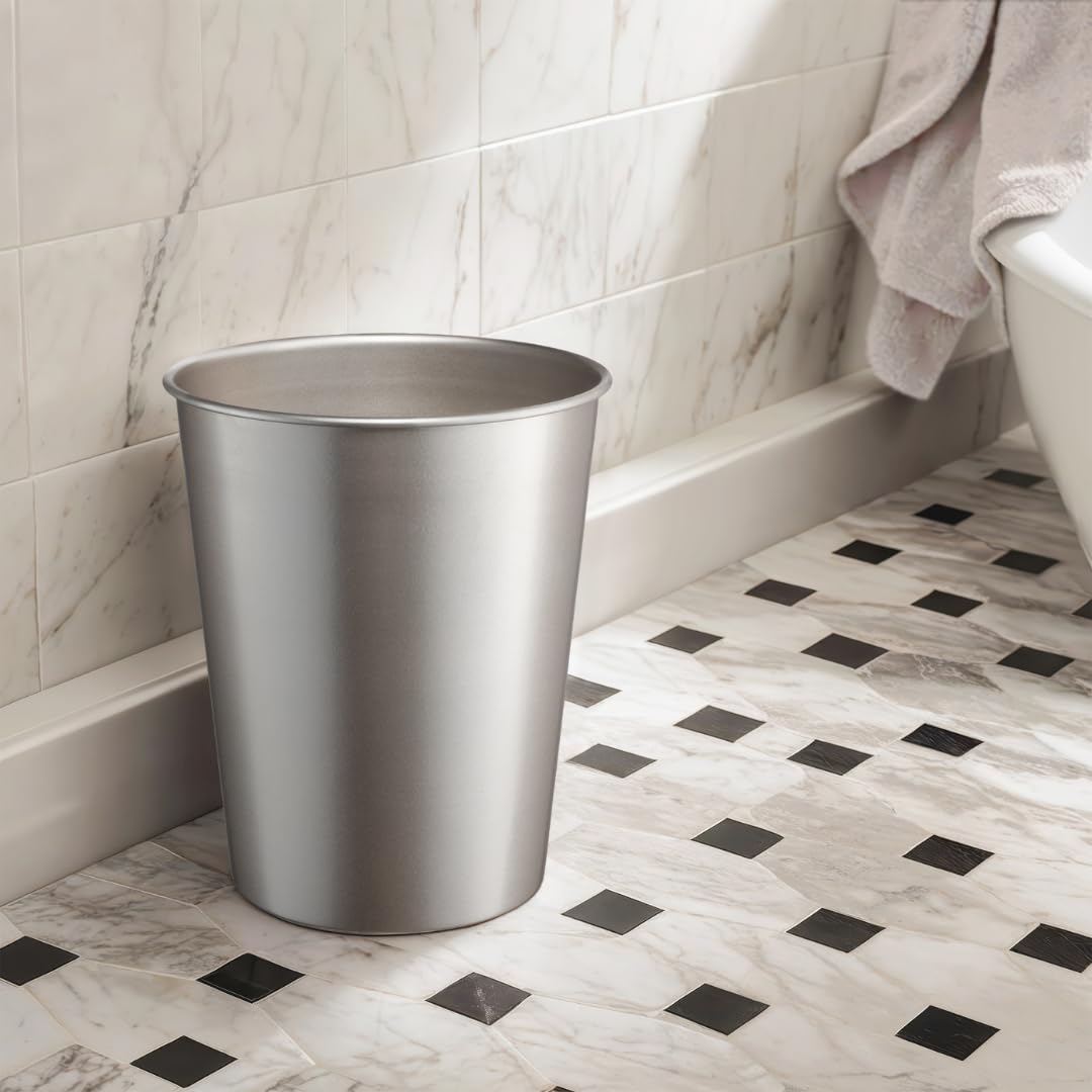Monarch Abode Metal Bathroom Trash Can – Waste Basket for Bedroom, Office Desk, & Dorm, Handcrafted, Durable Decorative Pewter Small Trash Can Bathroom Garbage Bin Wastebasket