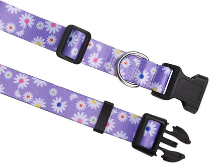 MarukoPet Dog Collar, Adjustable for Small Medium Large Dogs Puppy, Cute Design with Bohemia Floral Tribal Geometric Patterns Boys Girls Dog Collar(Purple Daisy-L)