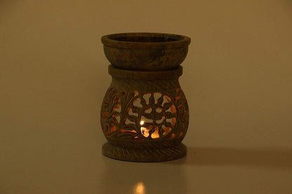 KC Kullicraft Marble Soapstone Candle Aroma Burner | Oil Diffuser | Tea Light Holder | Wax Burner- Handmade Flower Carving for Gifting & Decoration | Decorative Home and Office Decor.