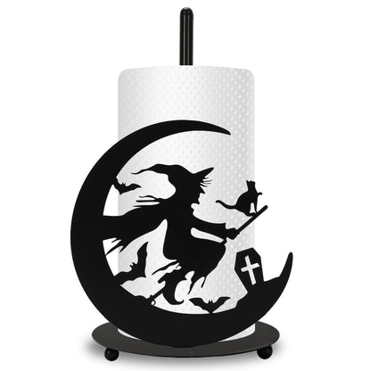 JarThenaAMCS Halloween Paper Towel Holder Black Witch Kitchen Decor Accessories Metal Towel Holder Stand for Home Bathroom Countertop Decor