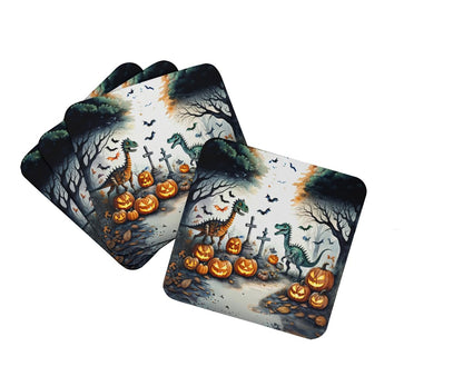 Caroline's Treasures Dinosaurs Spooky Halloween Foam Coaster Set of 4 Cup Coasters for Indoor and Outdoor, Coaster for Tabletop Protection, Anti Slip, Mouse pad Material