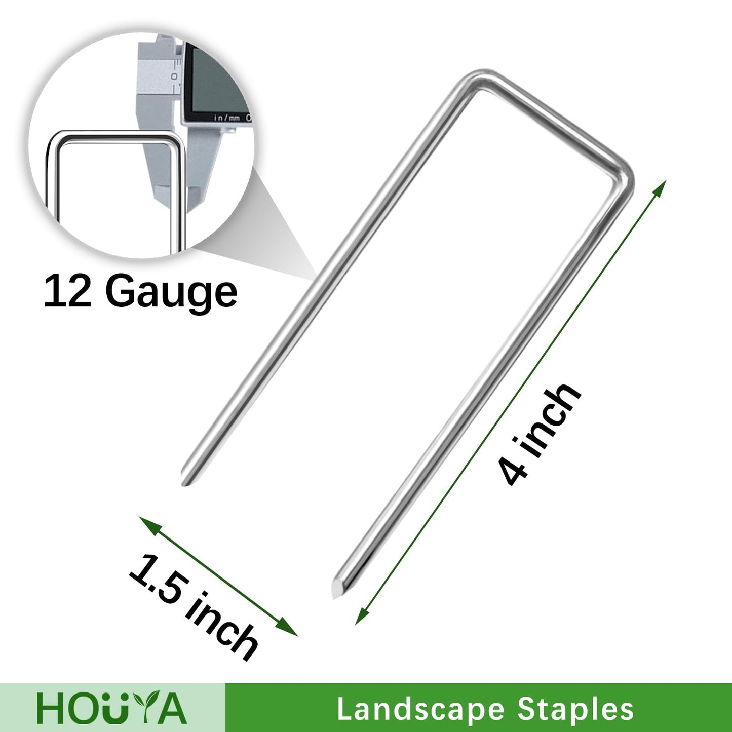 HOUYA 100 Pack Landscape Staples 4 Inch 12 Gauge Garden Stakes Galvanized Garden Staples Pins Anti-Rust Ground Stakes for Weed Barrier, Irrigation Tubing, Yard Lawn, Landscape Fabric