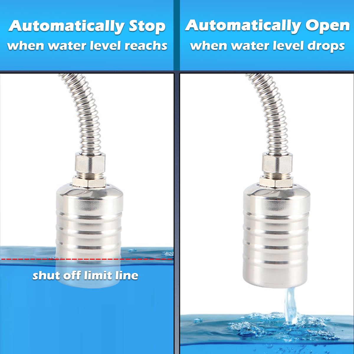 2PCS Fully Automatic 1/2" to 3/4" Water Level Control Float Valve, 304 Stainless Steel Mini Floating Ball Valve Automatic Water Level Controller for Tank