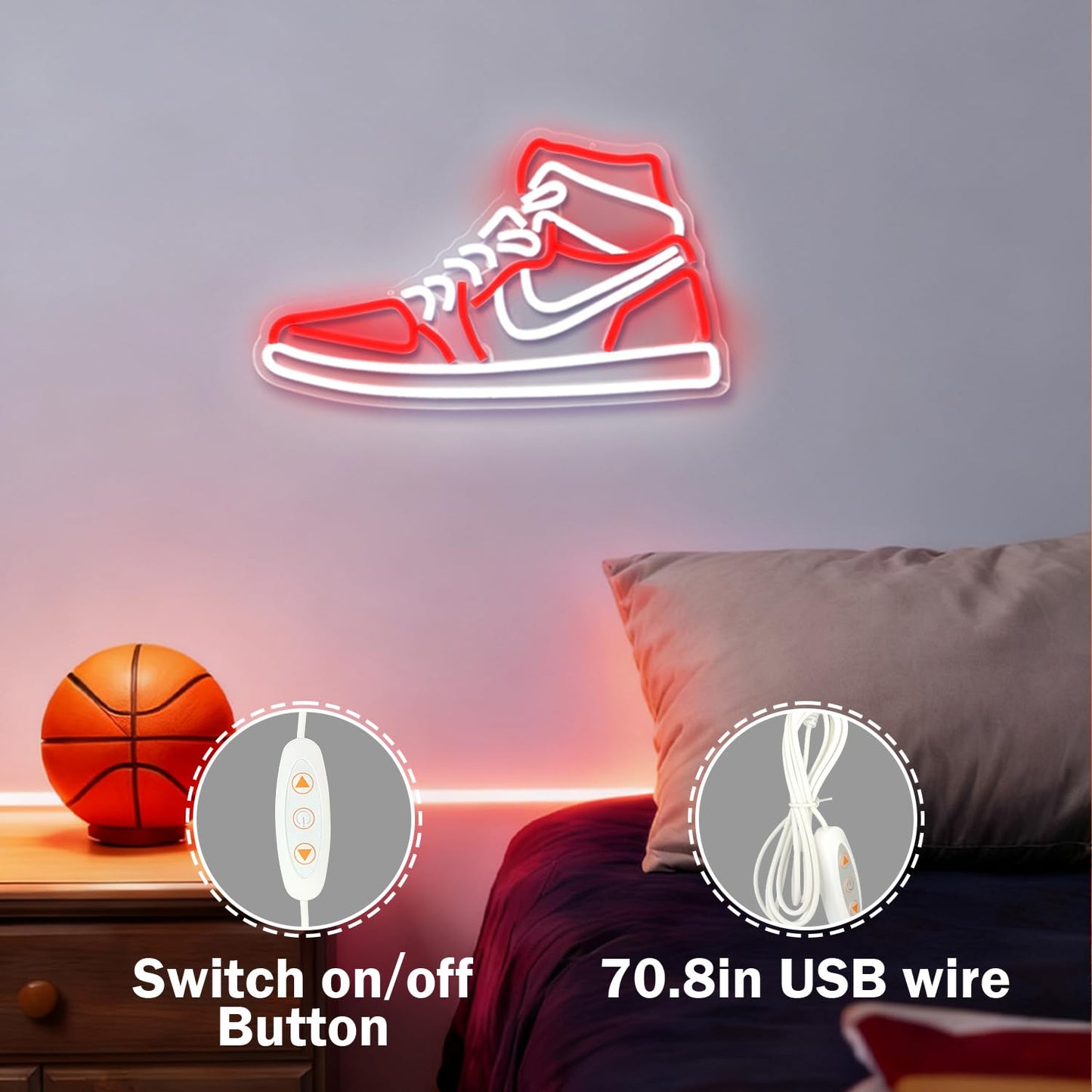 Sneaker Neon Signs for Wall Decor Dimmable Shoe LED Signs Neon Lights for Bedroom Man Cave Home Neon Wall Sign Shoe Light up Signs Decor