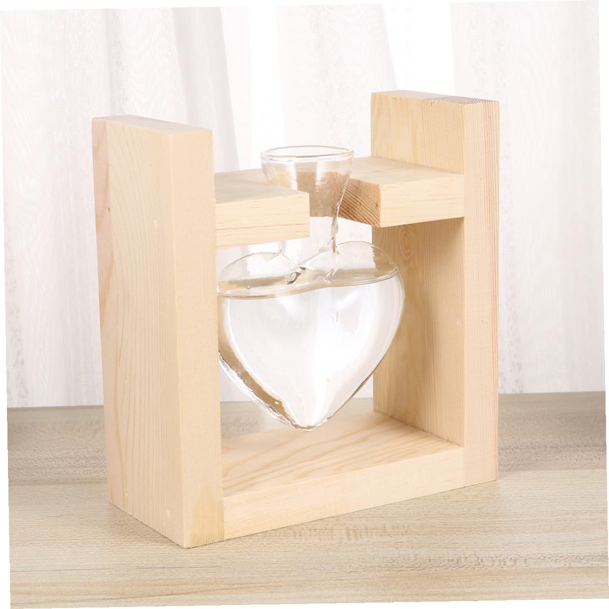 HAKIDZEL Heart-Shaped Glass Vase with Wooden Rack Hydroponic Plant Terrarium Container for Indoor Flower Arrangement Heat-Resistant Decorative Planter for Tulips Roses Indoor and Office
