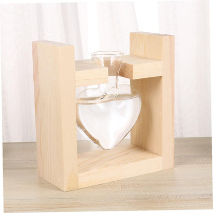 HAKIDZEL Heart-Shaped Glass Vase with Wooden Rack Hydroponic Plant Terrarium Container for Indoor Flower Arrangement Heat-Resistant Decorative Planter for Tulips Roses Indoor and Office