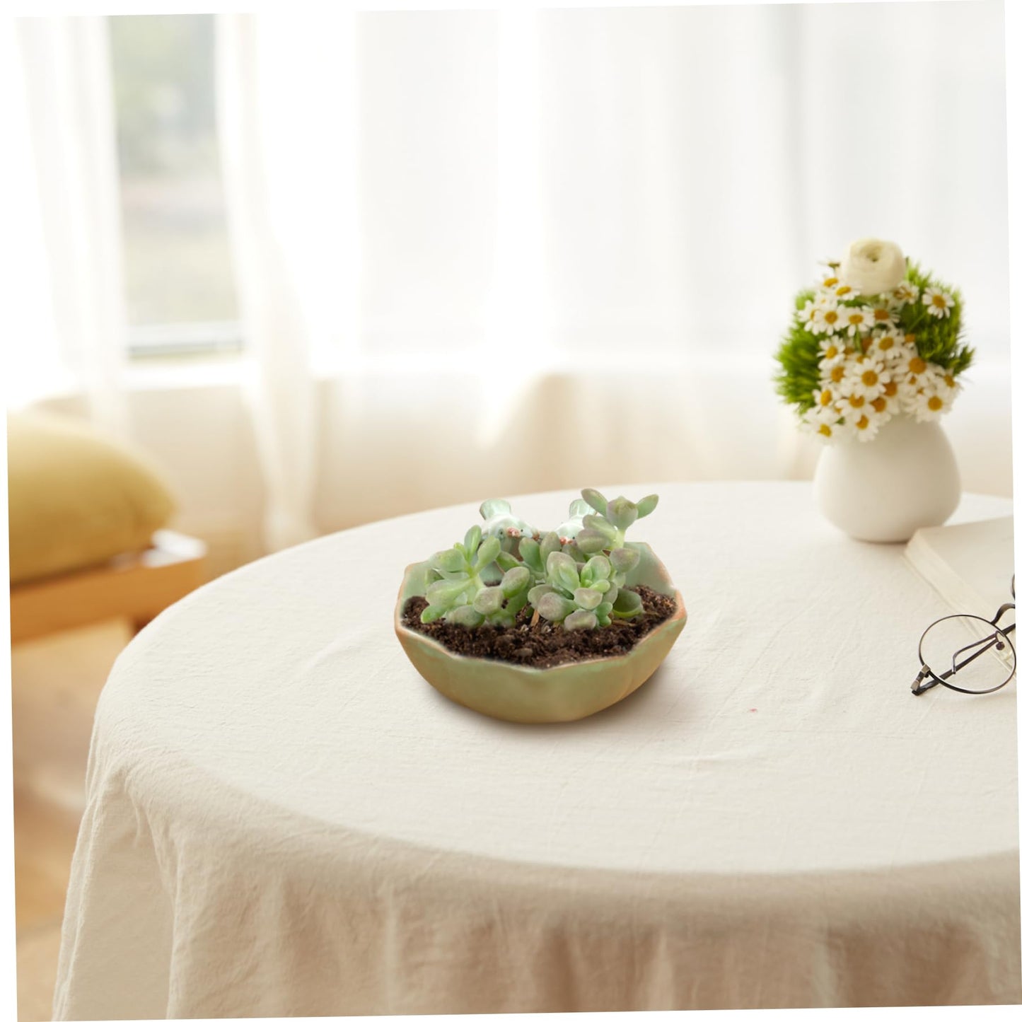 Meyrwoy Suculentas Pot with 2 Adorable Birds Planter DIY Flower Planting Garden Pots Ceramic Round Hollow Planter for Home Indoor Outdoor Garden Decor, Flower Pots