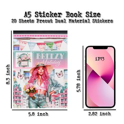 Dwpetzo Breezy Holiday Scenery Pre-Cut Journal Sticker Book for Women Journaling, Assorted Materials Paper PET Washi Stickers for Scrapbooking, Junk Journal Supplies, Planner, Collage, Crafts Arts