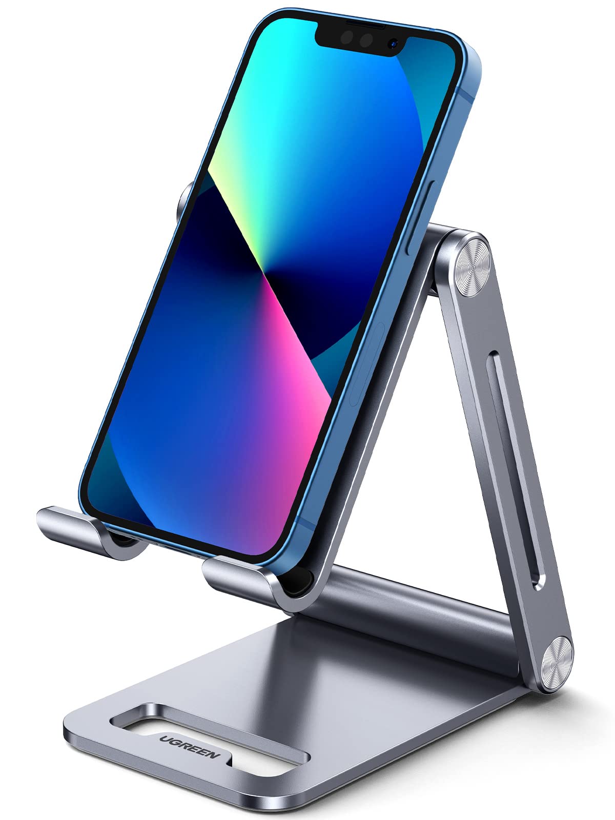 UGREEN Phone Stand for Desk Cell Phone Holder Adjustable Compatible with iPhone 17 Air/16/15/14/13 Pro Max/12 Mini/11/XS Max/XR/X/Nintendo Switch, Aluminum Metal Desktop Stand Portable, Space Grey
