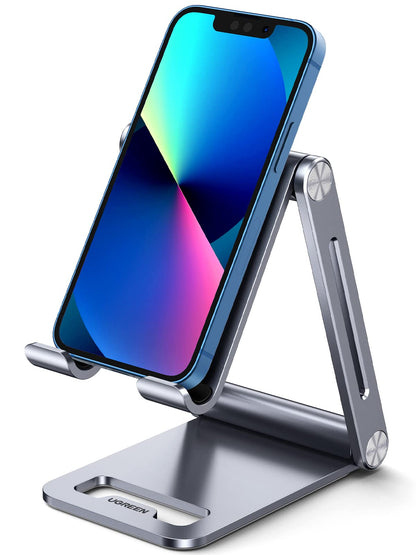 UGREEN Phone Stand for Desk Cell Phone Holder Adjustable Compatible with iPhone 17 Air/16/15/14/13 Pro Max/12 Mini/11/XS Max/XR/X/Nintendo Switch, Aluminum Metal Desktop Stand Portable, Space Grey