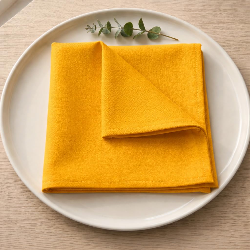 Palisa Mustard Polyester Cloth Dinner Napkins Pack of 12 | 18x18 Inch Reusable & Washable Table Linen Napkins for Everyday Use Wedding Parties Banquet & Hotel