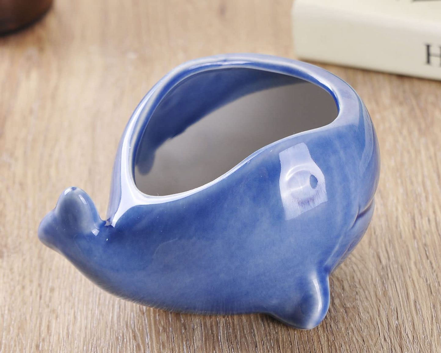 VanEnjoy 5" Ocean Blue Seashell Series Conch Shaped Cactus Planter, Flower Pot, Bonsai Pot (Dark Blue Whale)