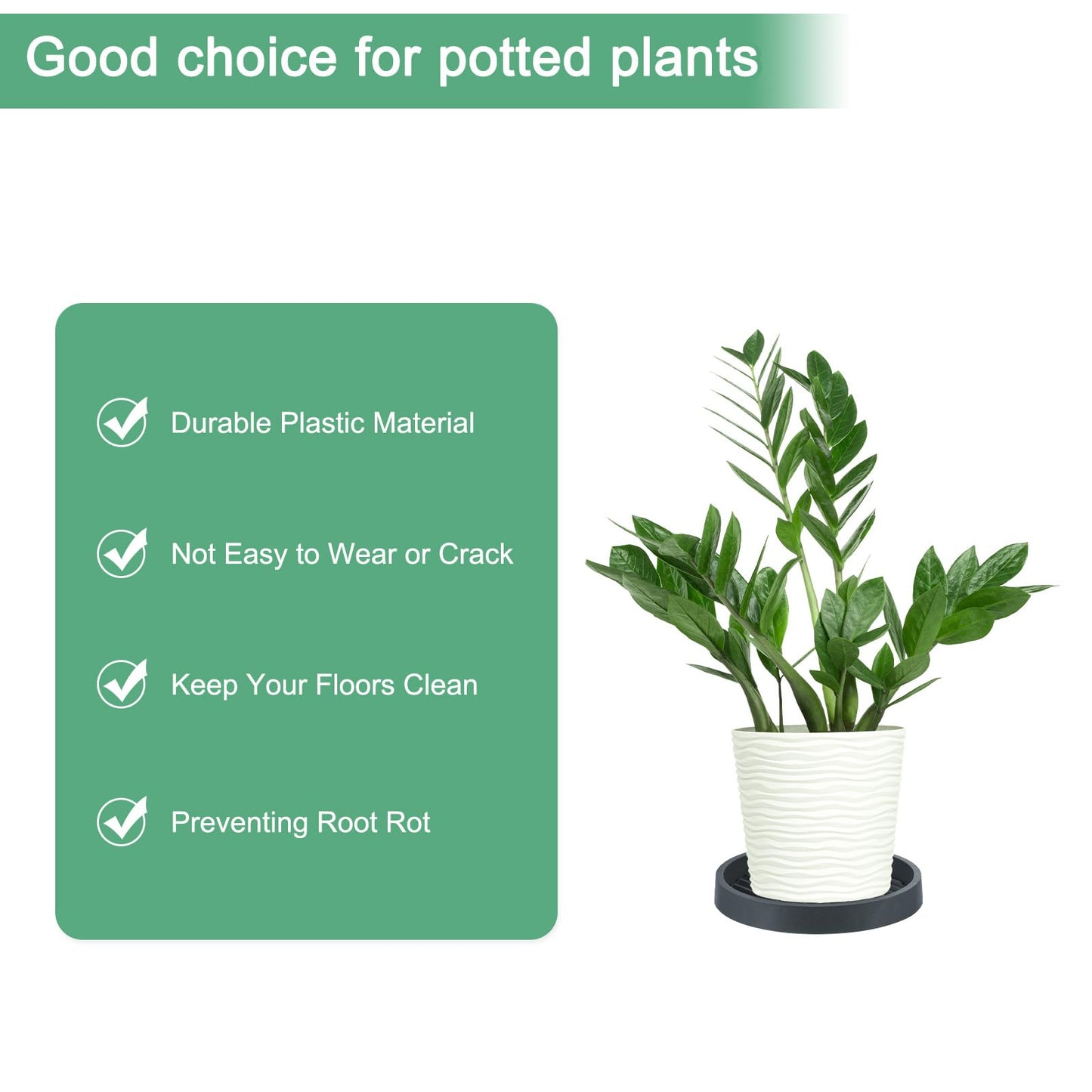 M METERXITY 2-Pack Plant Saucer, 7.9 Inch Flower Pot Saucers, Thicker Anti-Rot Root Plastic Plant Saucer for Indoor/Outdoor Potted Plant/Plant Water Catcher Tray [Cement Ash]