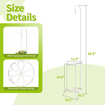 Plant Stand with Hooks Indoor Outdoor Corner Tall Plant Stand Heavy-Duty Metal 3-Tier Plant Shelf Holder Rack for Patio Garden Balcony Living Room Bedroom(semicircular White)