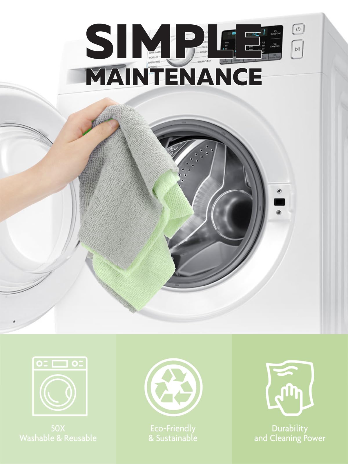 Fantasticlean Microfiber Cleaning Cloth Roll -75 Pack, Tear Away Microfiber Towels, 12" x 12", Reusable, Washable, Scratch Free, Ultra Absorbent Dishcloth for All-Around Cleaning Supplies (Green)