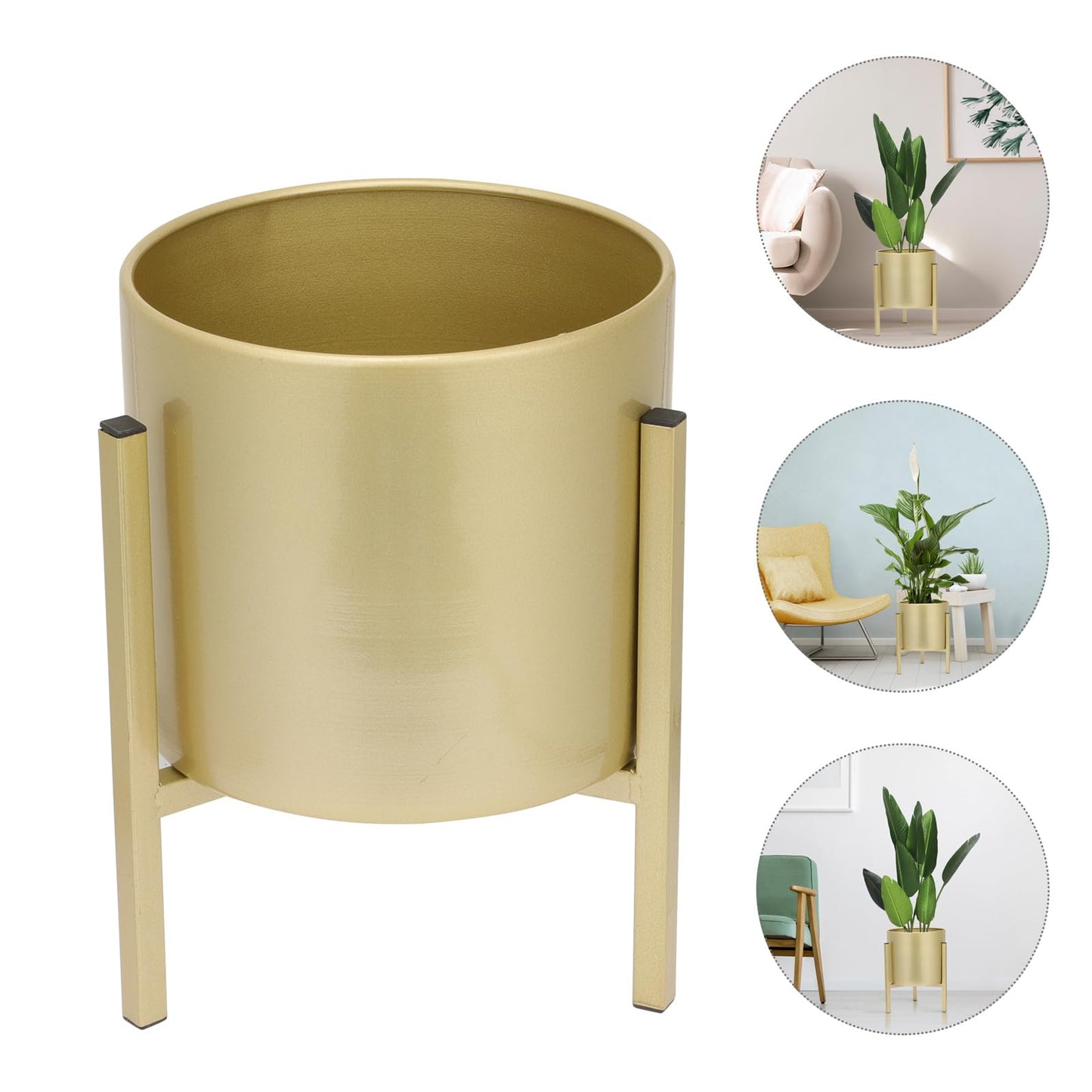 GANAZONO Gold Plant Stand Flower Pots Indoor Metal Plant Pot with Iron Stand Modern Round Decorative Flower Pot Indoor Planter Holder Gardening Pots Lawn Decoration Planters