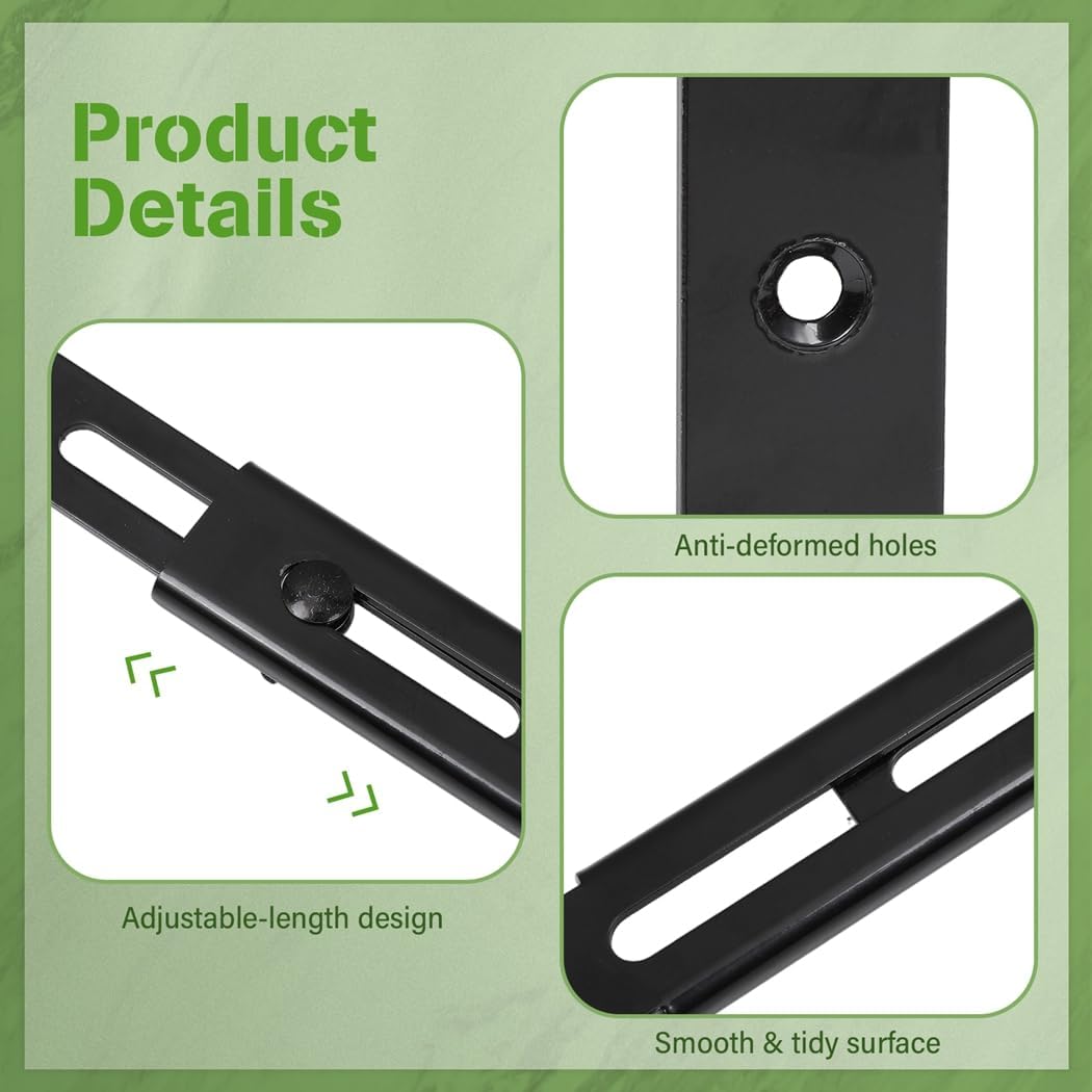 Tressify Heavy-Duty Adjustable Window Planter Brackets, Wall Mount Flower Box Holders 6–13 in, 4-Pack, Black Iron Construction