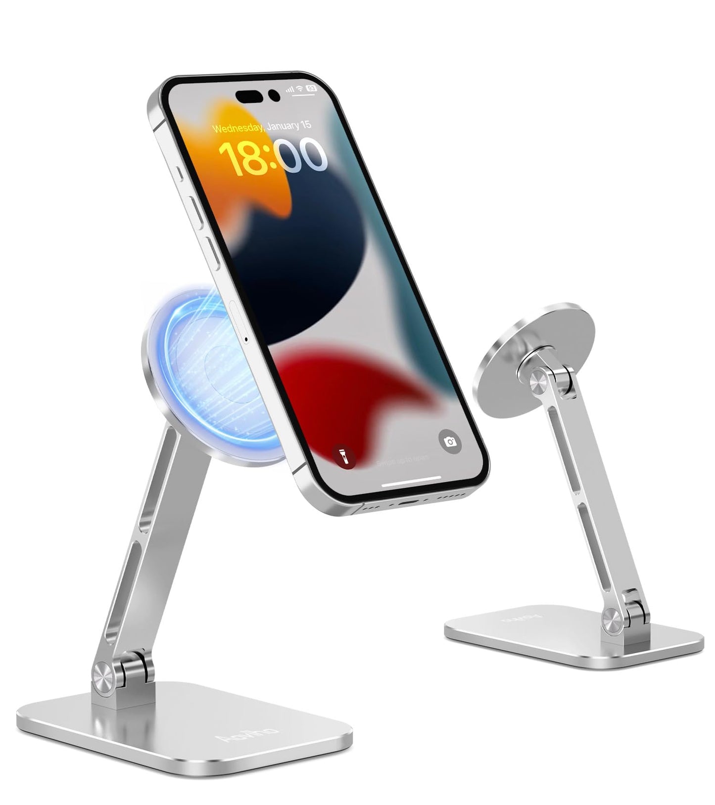 Aoviho Magnetic Phone Stand for MagSafe Adjustable - Aluminum Portable Phone Holder for Desk with 360° Rotating Head Compatible with iPhone 16/15/14/13/12 Pro Max and Magnetic Phone Case, Silver