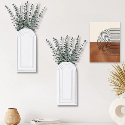 Dnnnii 2 Pack Wooden Wall Vase Set - White Finish Modern Farmhouse & Boho Wall Decor for Entryway, Hallway, Bathroom, Living Room, Dining Room, Narrow Spaces