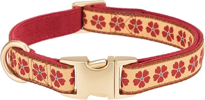 Woven Dog Collar with Metal Buckle Adjustable Jacquard Retro Dog Collars for Small Medium Large Dogs(Brick Red,M)