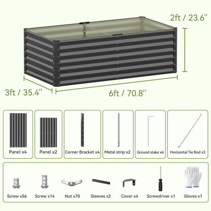 COMHOMA Raised Garden Bed 6x3x2ft,Galvanized Metal Planter Box Kit for Outdoor Gardening,Large Vegetable Flower Growing Beds with Gloves Tools,Black