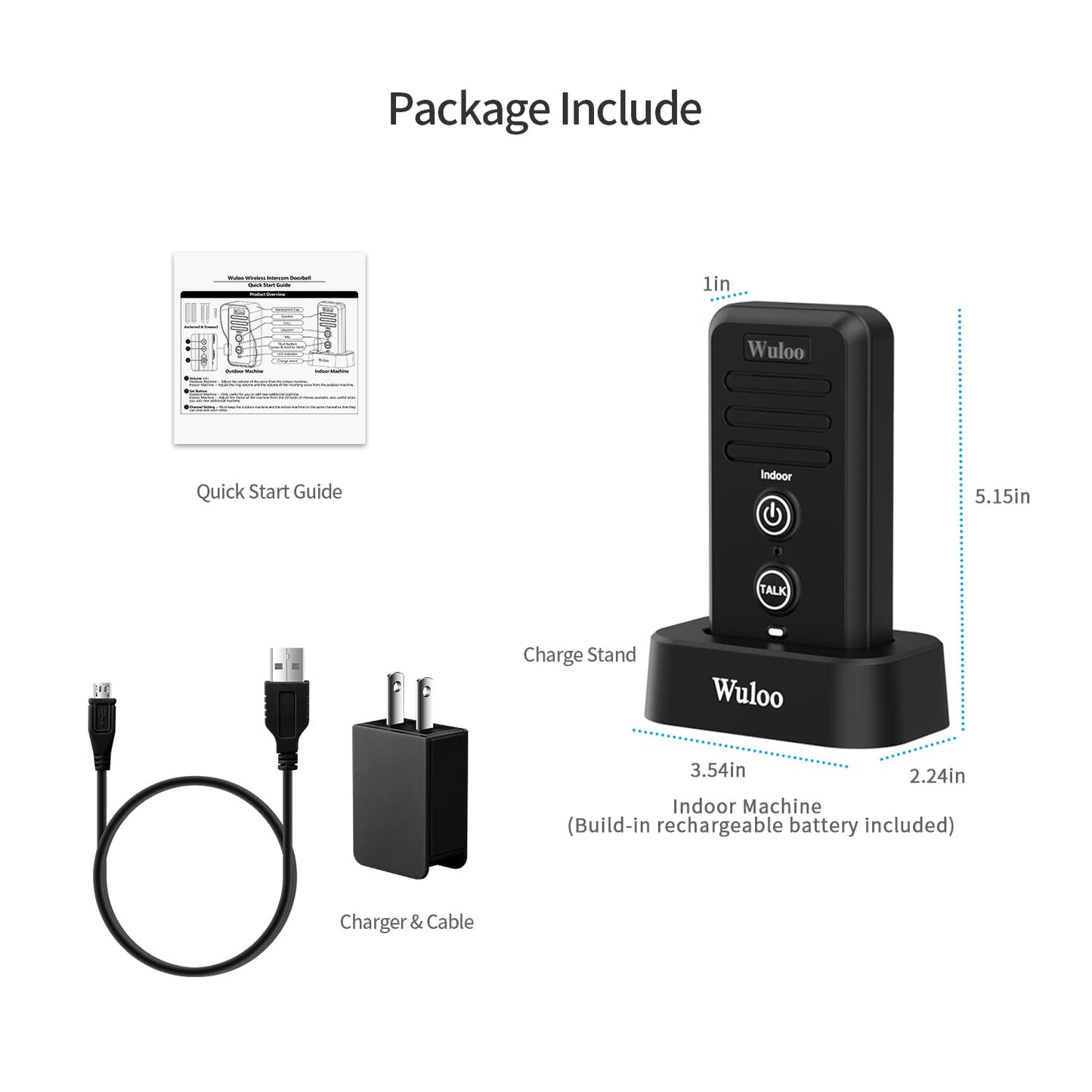 Wuloo Wireless Intercom Doorbell Chime for Home Intercomunicador (1&1-White)