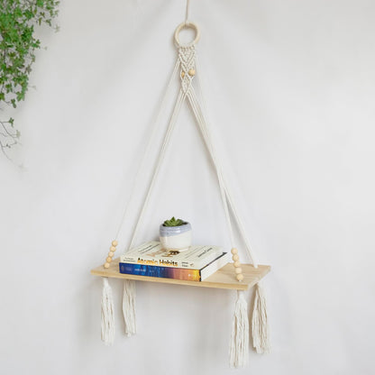 HVEST Macrame Wall Hanging Shelf Boho Wall Decor Floating Storage Book Shelf Beige Handmade Woven Tapestry for Bedroom Living Room Dorm Nursery Bathroom Wall Art Macrame Plant Hanger