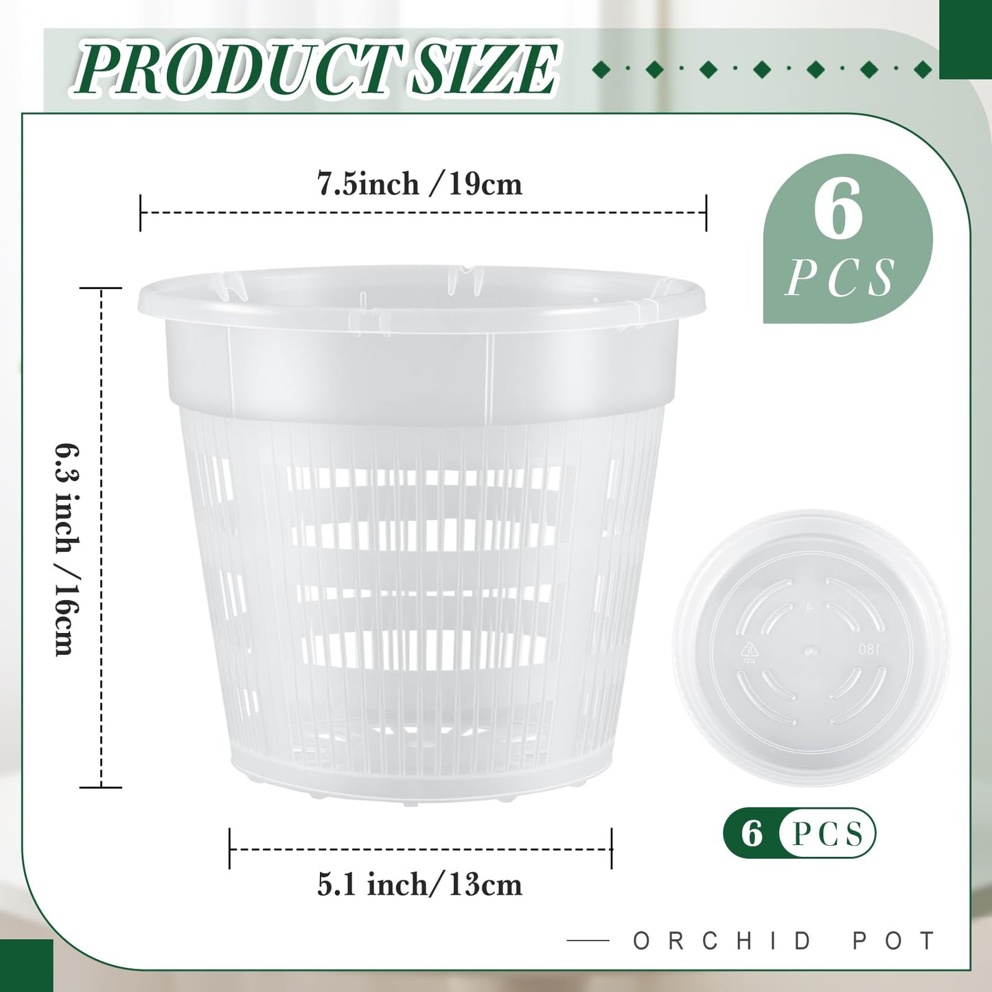 SiliFine 6 Pack Orchid Pot with Holes and Saucers 7.5 Inch Clear Plastic Planter with Holes Trays Breathable Slotted Flower Plant Pot for Indoor Outdoor Plants Nursery Root Health Repotting