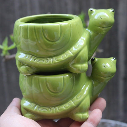 yeyo Elegant Creative Little Turtle Succulent Flower Pot Kindergarten Cute Animal Potted Plant for Balcony(Green)
