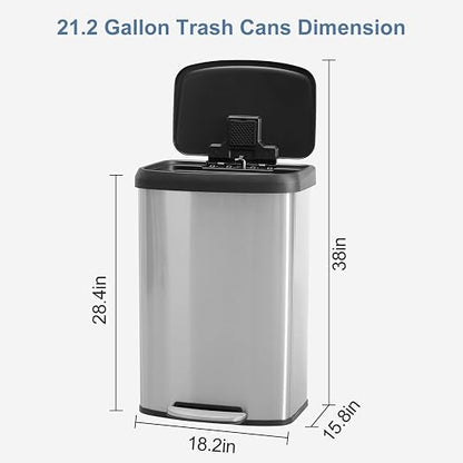 DUMOS 21 Gallon Kitchen Trash Can with Lid, 80 Liter Large Step Garbage Can with Soft-Close Lid & Durable Foot Pedal, Stainless Steel Waste Bins Trash and Recycle Bin Combo for Kitchen Home Office