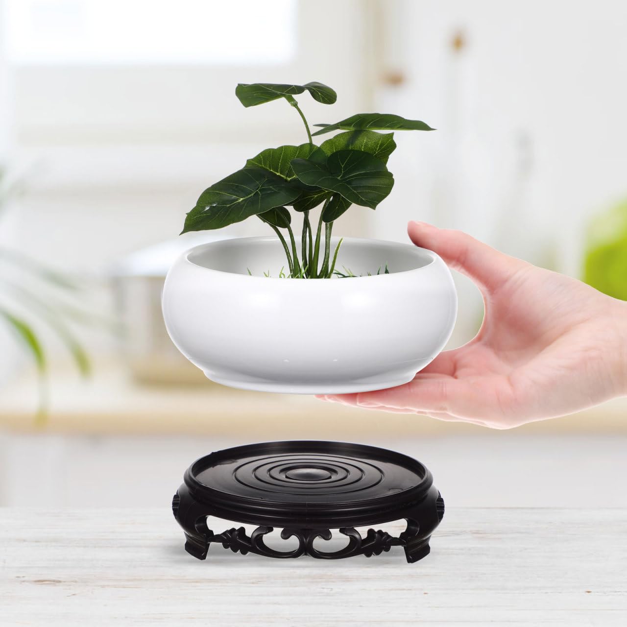 INOOMP 6.29 Inch Porcelain Hydroponic Planter Pot with Stable Base Ceramic Flower Pot for Indoor Outdoor Lotus Bowl Water Lily Plant Decoration