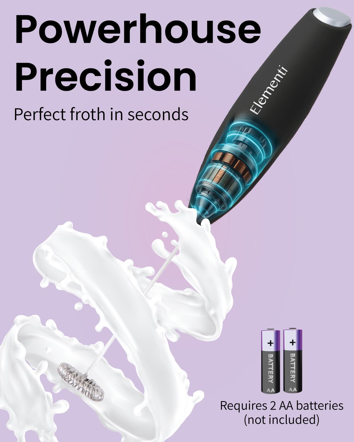 Elementi Portable Electric Milk Frother, Matcha Whisk, Milk Frother for Coffee Frother Electric Hand Blender, Mini Electric Whisk Small Hand Blender (Periwinkle)