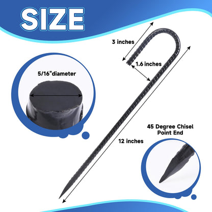 Homwin 12 Inch Heavy Duty Rebar Stakes, 20-Pack Galvanized Steel J Hook Tent Stakes for Outdoor Decorations, Inflatables, Fencing, Gardening, Gazebo and Swing Set Anchors