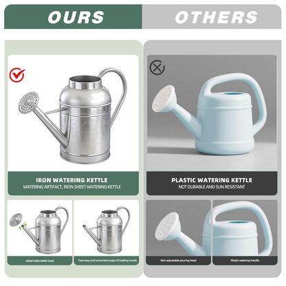 9L Metal Watering Can for Outdoor Garden, Galvanized Steel Large Watering Pot with Top Handle and Long Spout, Rust-Resistant Water Can for Flowers, Lawns, and Farm Use