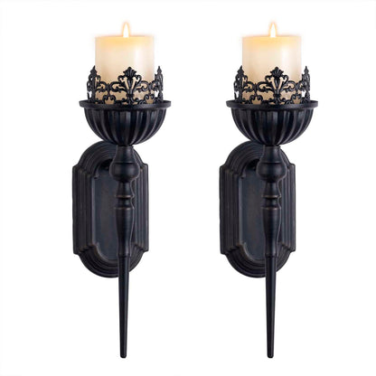 Gothic Wall Sconce Candle Holder (Set of 2) Black Crown and Scepter Design Wall-Mount Metal Candle Holders Hanging Iron Wall Candle Sconce Holder for Living Room, Bathroom, Dining Room