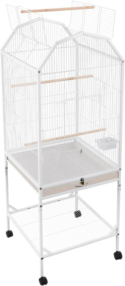 Large Bird Aviary Cage 53.5 Inch, Free Standing Wrought Iron Parrot Cage with Wheels, Open Play Top, Slide-Out Tray, Bird Cage for Budgerigars, Cockatiels, Parakeets, Lovebirds