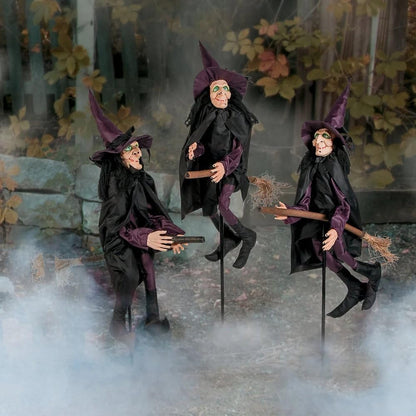 Spooky Witch Yard Stakes Halloween Decorations - 12"x43" (Set of 3) Outdoor Plastic Witch Décor for a Bewitching Lawn