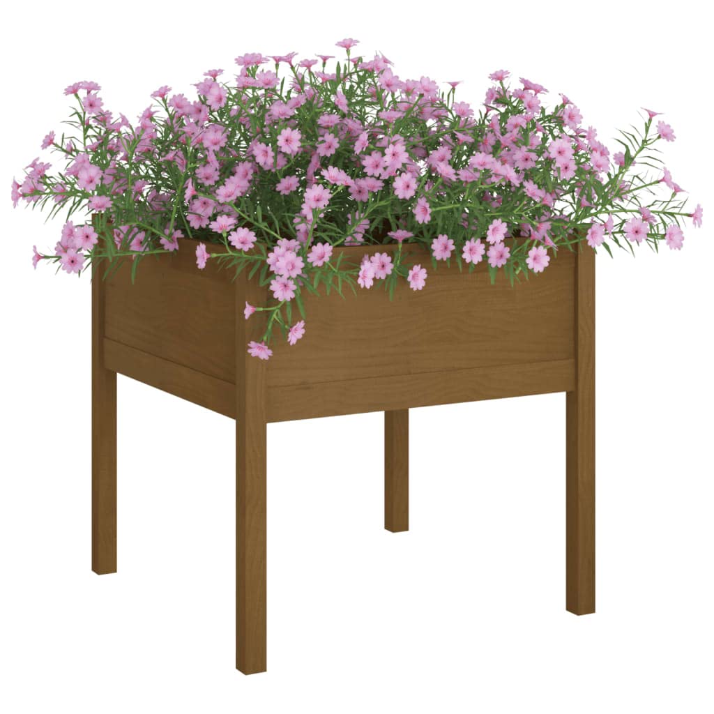 Yisssmeng 27.6" Honey Brown Square Solid Pine Outdoor Planter Box, Rustic Garden Bed for Herbs Tomatoes & Flowers, Weather-Resistant Patio Container, Easy Assembly for Yard or Balcony