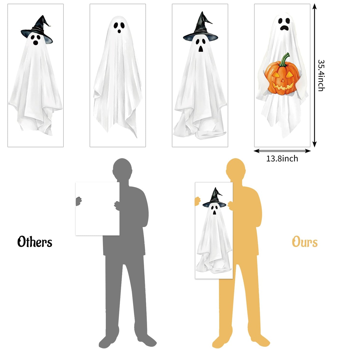 JarThenaAMCS Extra Large Halloween Window Clings Ghost Witch Hat Pumpkin Window Stickers Double-Sided Glass Decals for Home Classroom Office Party Decoration, 4 Sheets