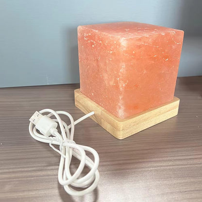 YZYOE USB Himalayan Warm Light Salt Lamp, Atmosphere Decorative Salt Light with Solid Wood Base, Natural Crystal Rock BedHead Night Lamp, Gift of Handicrafts for Friends.