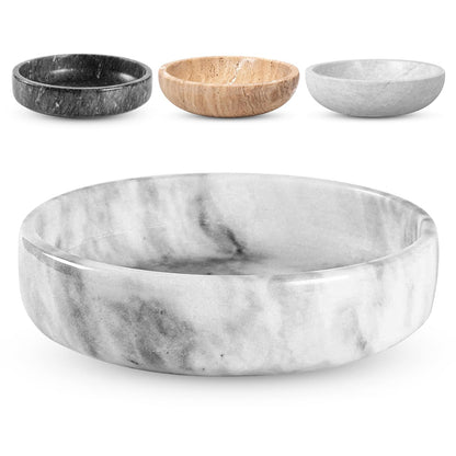 FNTSTICGOODS Marble Decorative Bowl - 7.5" White/Grey Solid Marble Centerpiece - Handmade Stone Fruit Bowl - Catch-All or Key Bowl for Kitchen - Modern Minimalist Decor