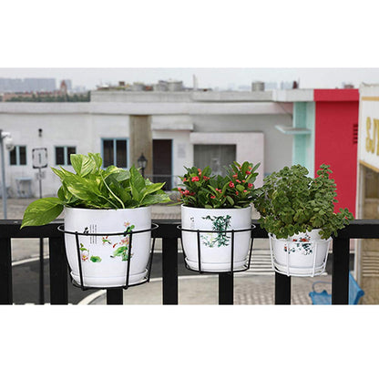 1 Pack Hanging Railing Planters Flower Pot Holders Plant Iron Racks Fence Metal Potted Stand Mounted Balcony Round Plant Baskets Shelf Container Box for Indoor and Outdoor Use-White,Garden Steel Pots
