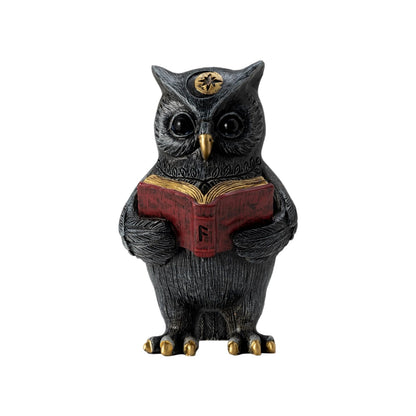 SOREFAFA Black Magic Cute Owl Reading Book Statue (3" L x 5.2" H) - Mystical Resin Figurine for Witchy Gothic Room & Dark Academia Bookshelf Decor - Gifts for Book Lovers, Wiccans, Halloween
