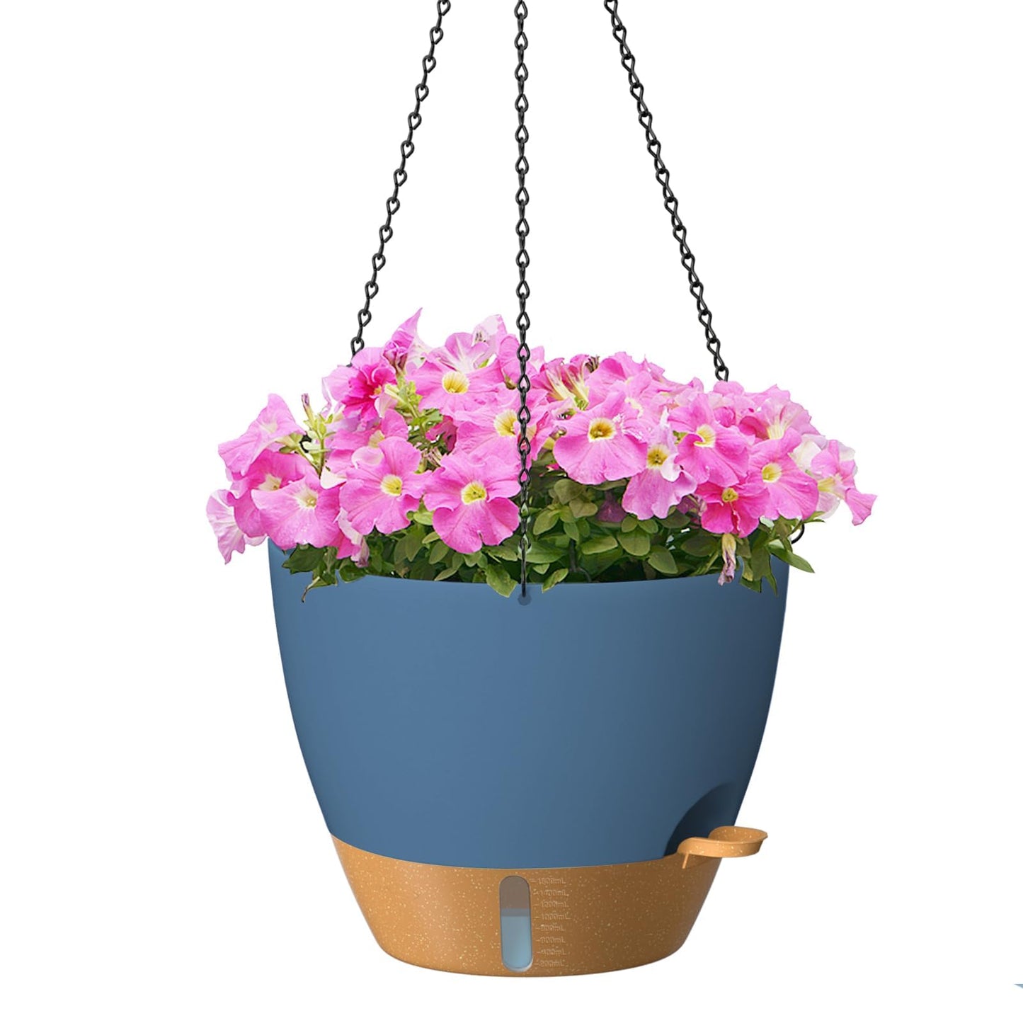 ZMTECH 12 Inch Large Self Watering Hanging Planters for Indoor Outdoor Plants - Water Level Indicator & Removable 60 Oz Reservoir, 1 Pack Plastic Hanging Basket for Window Porch Garden Balcony, Blue