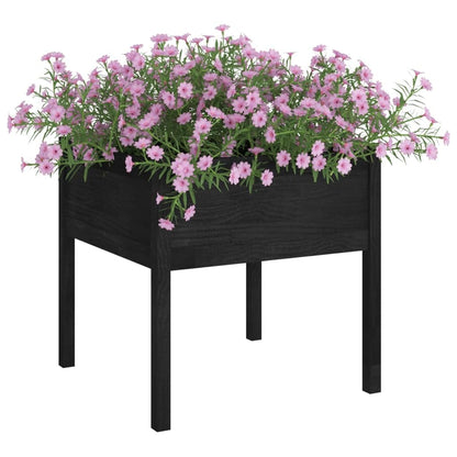 HFXHIJXQ 27.6" Black Square Pinewood Outdoor Garden Planter Box, Matte Solid Wood Raised Bed for Patio Balcony, Robust Wood Planter for Flowers, Vegetables & Herbs