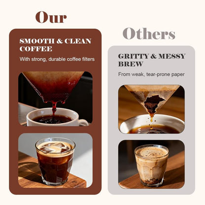 YQL 400 Count Coffee Filters, #2 Natural Brown Cone Filter Paper Compatible with Pour Over Drippers & Coffee Makers, Unbleached Disposable U-Shaped Filters, Clean Taste & Strong Design