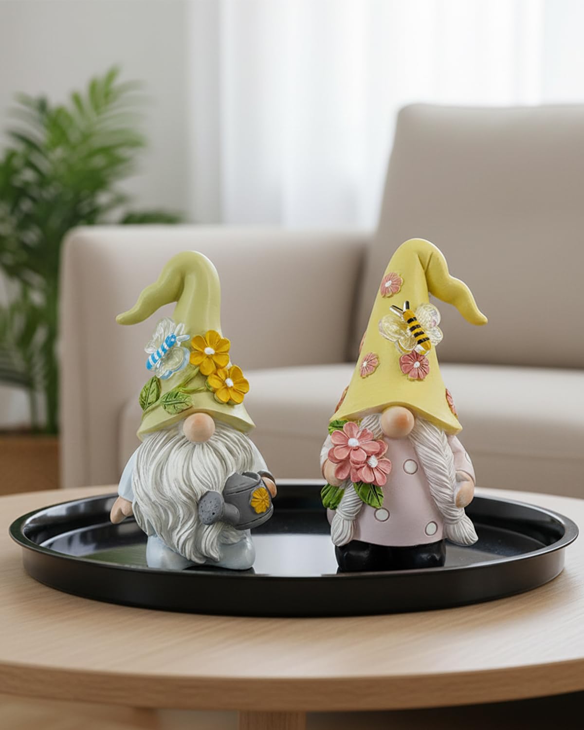 DyerKuLee 2PCS Spring Gnome Figurines Decor, Garden Resin Gnome Statues, Cute Outdoor Yard Lawn Patio Ornaments, Farmhouse Home Kitchen Table Decorations (Watering Can and Flower)