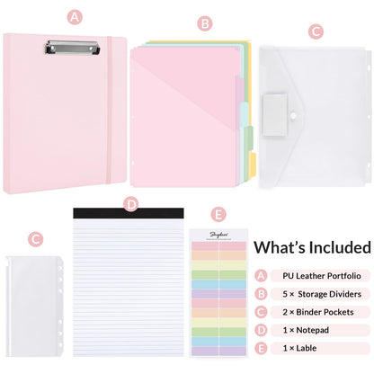 SKYDUE 3 Ring Binder with Clipboard, 13.2" × 10.2" Faux Leather 1 Inch Binder Organizer with 5 Pocket Dividers, Notepad, Labels & 2 Storage Pockets for Teachers, Students, Nurses & Office Work